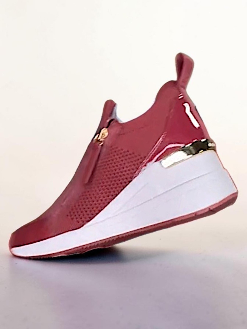 Michael Kors Willis Wedge Knit Sneakers Burgundy Red Gold NIB Size 7